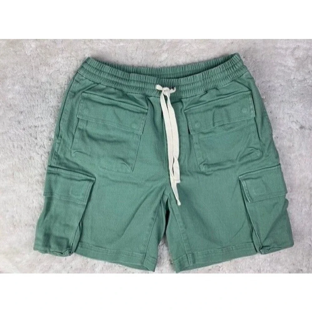Standard Cloth Size S Mens Denim Cargo Shorts Green Elastic Drawstring Waist